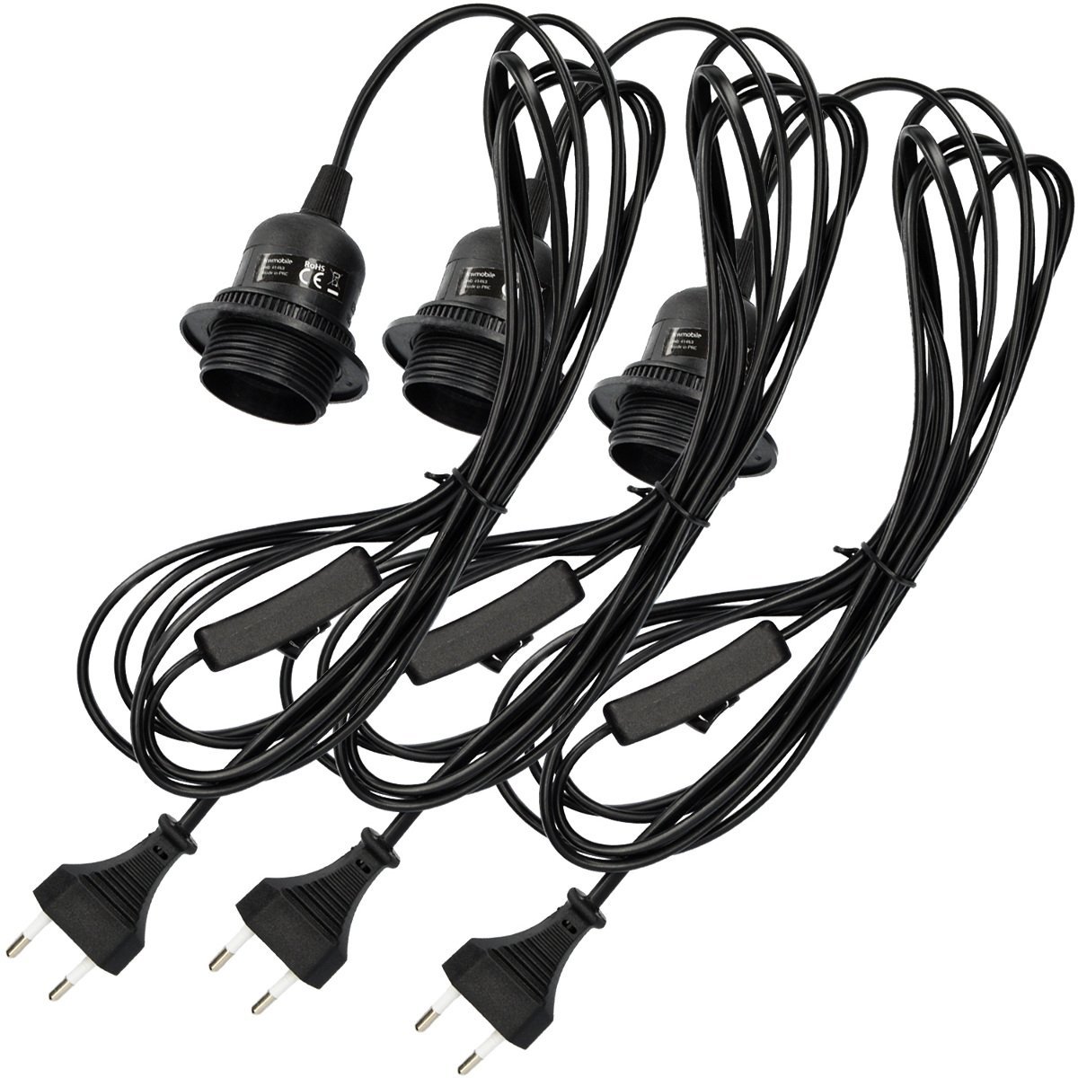 3x portalámparas E27 con arandela roscada y cable con interruptor de 3,5m - Imagen 3